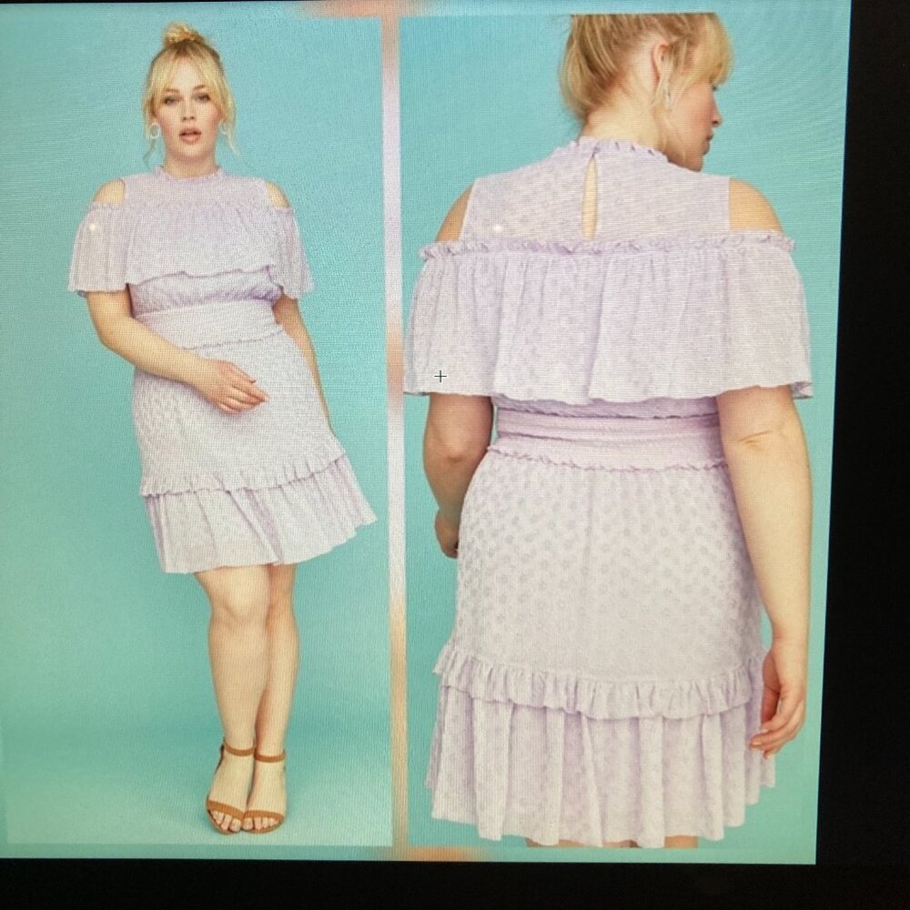 Lane Bryant NWT Lavender Ruffle Dress Women Size 26 Cold Shoulder